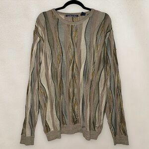 Vintage Northern Isles Sweater Coogi-esque Striped Pullover Acrylic Size Large